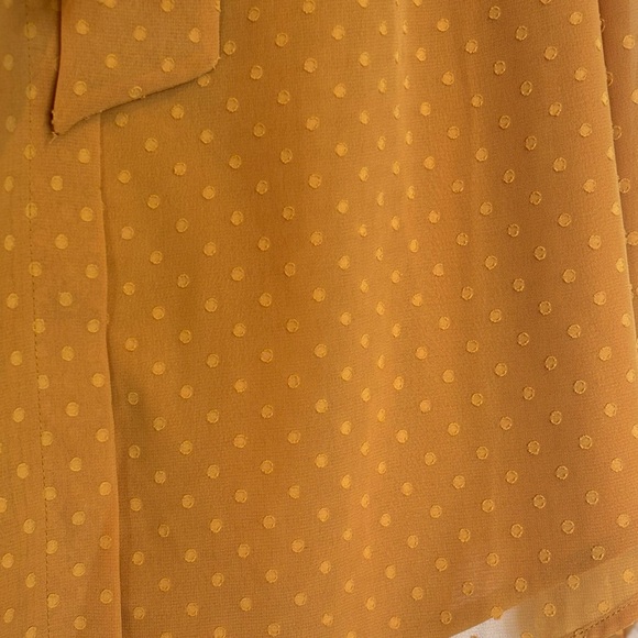 Chicos Mustard Yellow/ Swiss Dot/ Blouse w/ sheer sleeves and neck tie. Size 1 - Picture 2 of 7
